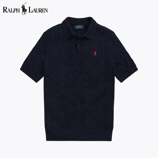 Chelsea Cable-Knit Cotton Polo-Collar Sweater